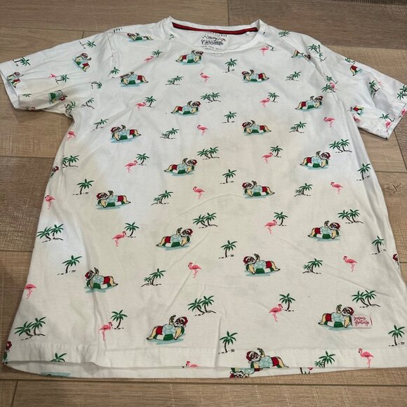 DENIM & FLOWER MENS XLARGE T SHIRT SANTAS FLAMINGOS PALM TREES - Picture 2 of 8